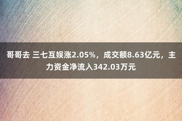 哥哥去 三七互娱涨2.05%，成交额8.63亿元，主力资金净流入342.03万元